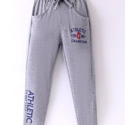 Olio Kids Cotton Knit Full Length Track Pant Text Print - Grey-picture-14