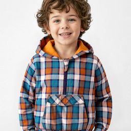 Babyhug Cotton Woven Full Sleeves Checkered Hooded Sweatshirt With Kangaroo Pockets - Orange-image-83