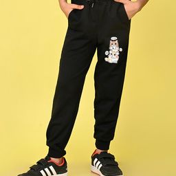 NUSYL Cotton Blend Full Length Cute Cats  Printed Joggers - Black-image-96