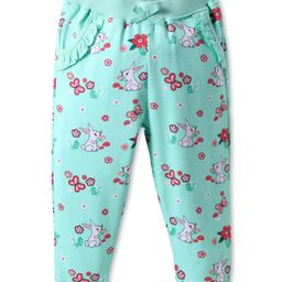 Babyhug Cotton Knit Full Length Lounge Pant with Rabbit Print - Sea Green-image-93