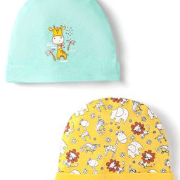 Doodle Poodle Interlock Knit Caps With Animal Print Pack Of 2 Yellow & Light Blue - Diameter 12 cm-image-4