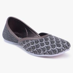 Superminis Threadwork Embroidered & Stones Embellished Slip On Mojaris - Grey-image-14