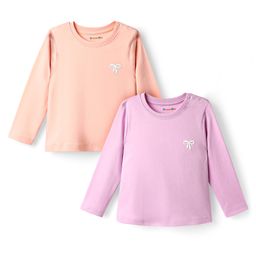 Kookie Kids Interlock Knit Full Sleeves T-Shirts with Bow Print Pack of 2 - Peach & Lavender-image-76