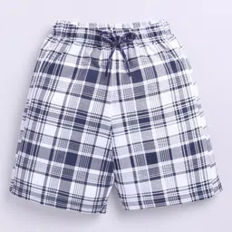 Kidcity Soft Cotton Loopknit Checked Shorts - White-picture-25