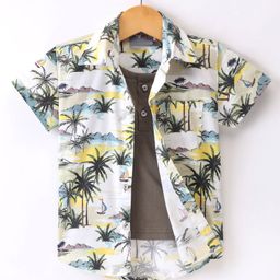 Dapper Dudes Half Sleeves Palm Trees Printed Shirt With Attached Tee - Olive-image-7