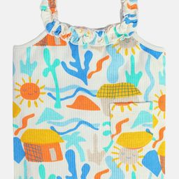 MINI KLUB Cotton Knit Sleeveless Sun & Houses Printed Top - White & Blue-image-54