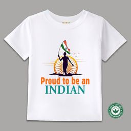 BLUSHES 100% Cotton Knit Independence Day Theme Half Sleeves Proud To Be An Indian Text Printed Tee - White-image-25