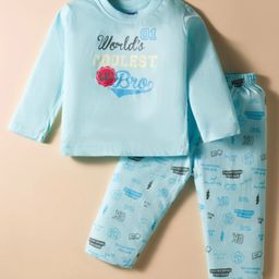 Tango Single Jersey Knit Full Sleeves Night Suit with Text Print - Aqua-picture-32