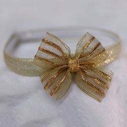 BABY Charm Bow Applique Detailed Striped & Shimmered Headband - Gold-image-13