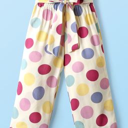 CrayonFlakes Rayon Knit Polka Dots Printed Belted Palazzo - Off White-picture-44