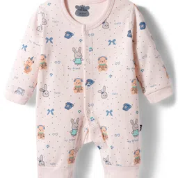 Mini Taurus Interlock Knit Full Sleeves Romper With Animal Print - Peach-image-6