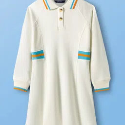 Pine Kids Cotton Knit Full Raglan Sleeves Winter Frock - Marshmallow White-picture-13