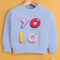 BUMZEE Cotton Knit Full Sleeves Winterwear Sweatshirt with YOLO Text Print - Light Blue-picture-16