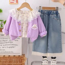 Googo Gaaga Cotton Knit Floral Printed Top Jeans With Full Sleeves Bunny Applique Detailed Light Winter Sweater - Pink-picture-40