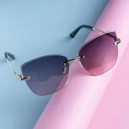 Leeway Rimless Richmen Women Cateye Sunglasses with UV Protected Lens LW-6012-BLACKPINK-19