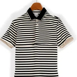 MACK JONNEY Men Striped Polo Collar Monochrome Pockets T-shirt-picture-38