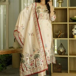 BlueRang Women Embroidered Beads and Stones Kurta with Trousers & Dupatta-image-74