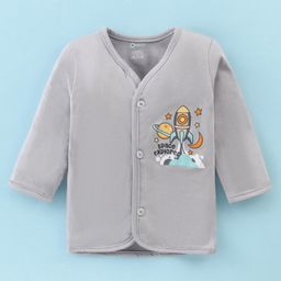 OHMS Single Jersey Knit Full Sleeves Front Open Jhablas with Bear & Rocket Print Pack of 5 - White Peach & Grey image 4