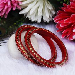 TAJ BRIDAL STORE Pack Of 2 Kundan-Studded Bangadi Bangles-image-92
