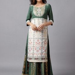 AURELIA Women Green Foil Printed Kurta-image-14