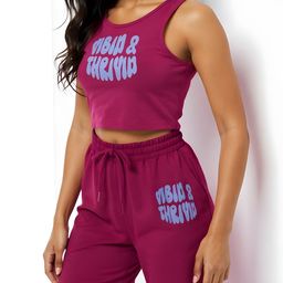 glitchez Typography Printed Crop Top With Trousers image 2