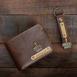 Personalized Classic PU Leather Wallet And Keychain Combo - Dark Brown-image-7