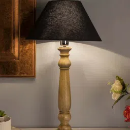 Homesake Natural Wood Mabel Rustic Table Lamp with Black Shade (Bulb Included) - Set of 1-8