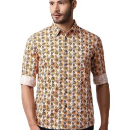 Basics Orange Cotton Slim Fit Printed Shirt-picture-29