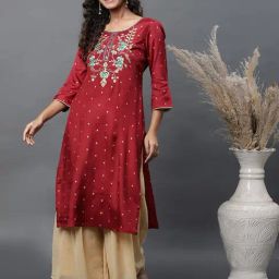 Aurelia Red Regular Fit Polka Dot Kurta image 5