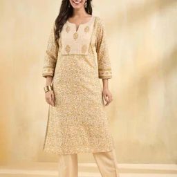 Fabindia Yellow Cotton Regular Fit Printed Kurtas-picture-23