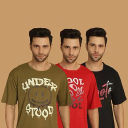 Vimal Jonney Multicolor Regular Fit Printed Crew T-Shirt - Pack of 3-image-65