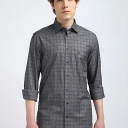Tommy Hilfiger Grey Cotton Regular Fit Checks Shirt-image-80