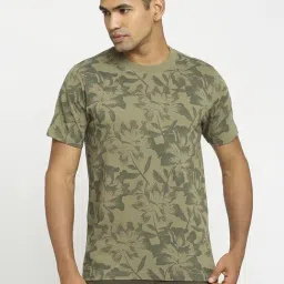 Basics Olive Cotton Muscle Fit Printed T-Shirt-image-1