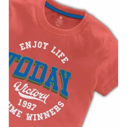 Codez Kids Grey Melange & Coral Graphic Print T-Shirt (Pack Of 2) image 3