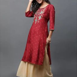 Aurelia Red Regular Fit Polka Dot Kurta image 3