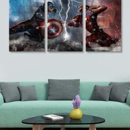 999Store Blue & Red Avengers Fight Art 3 Frame Canvas Paintings-42