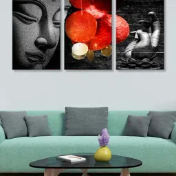 999Store Black & Red Buddha Art 3 Frame Canvas Paintings-10