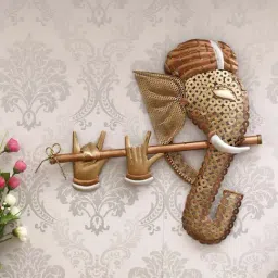 eCraftIndia Handcrafted Golden Bansuri Ganesha Decorative Iron Wall Hanging-7