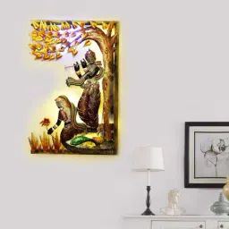 Lord Krishna Playing Flute Under Tree with Radha Ji Handcrafted Iron Wall Hanging with LED's-14