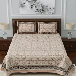 Living Roots Multicolor Jaipuri Printed Cotton Bed Sheet with 2 Pillow Cover-image-26