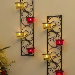 Homesake 'Easter' Multicolor Metal Diya Holder With Tea Light - Set of 2-18