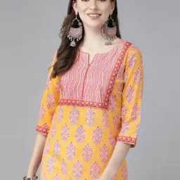Rain and Rainbow Orange & Pink Cotton Printed Straight Kurti-picture-37