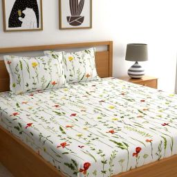 Home Ecstasy Multicolor Cotton 140 TC King Bedsheet with 2 Pillow Covers-image-19