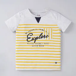 Ed-a-Mamma Kids Grey & Yellow Cotton Striped T-Shirt-image-11