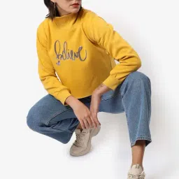 Campus Sutra Yellow Cotton Embellished Sweatshirt-image-22