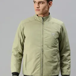 SHOWOFF Green Cotton Slim Fit Jackets-image-60