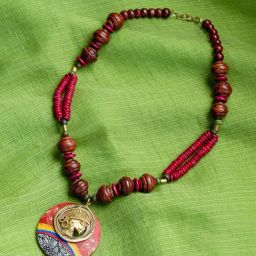 ExclusiveLane Tribal Dhokra Maroon Wood & Brass Necklace Handmade in Dhokra Art-image-28