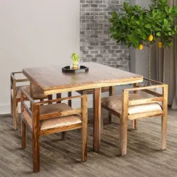 Ikiriya Kingston Solid Brown & Beige Wood 4 Seater Dining Table Set Teak Finish-8