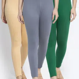 Gracit Grey & Skin Mid Rise Leggings - Pack Of 3-image-97