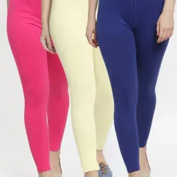 Gracit Blue & Cream Mid Rise Leggings - Pack Of 3-image-62